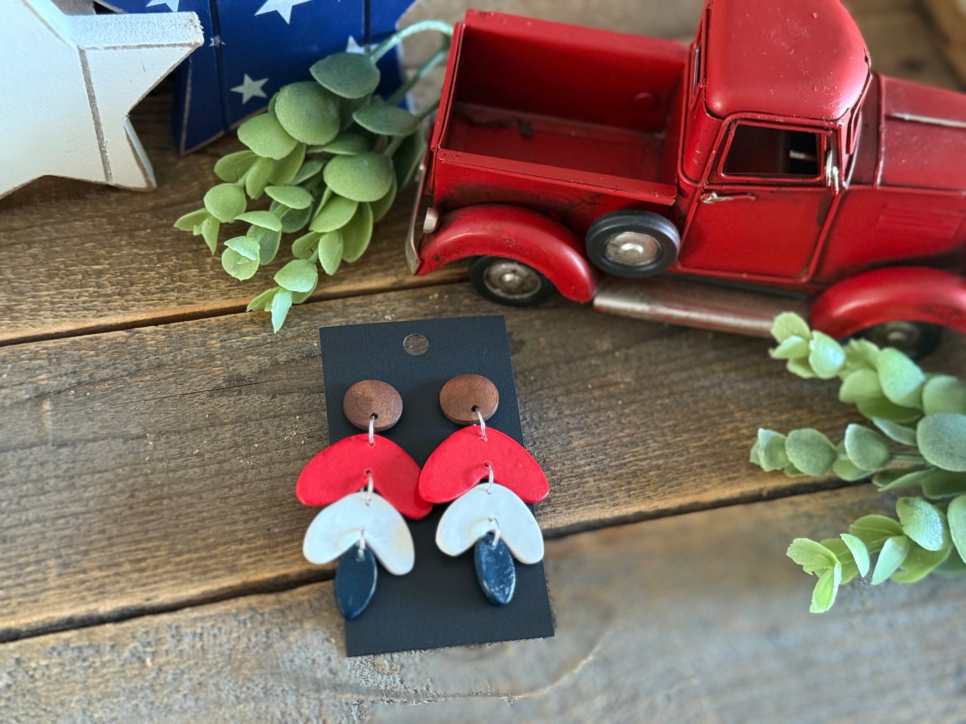 Stars and Clay- Red, White, and Blue Stacked Dangle