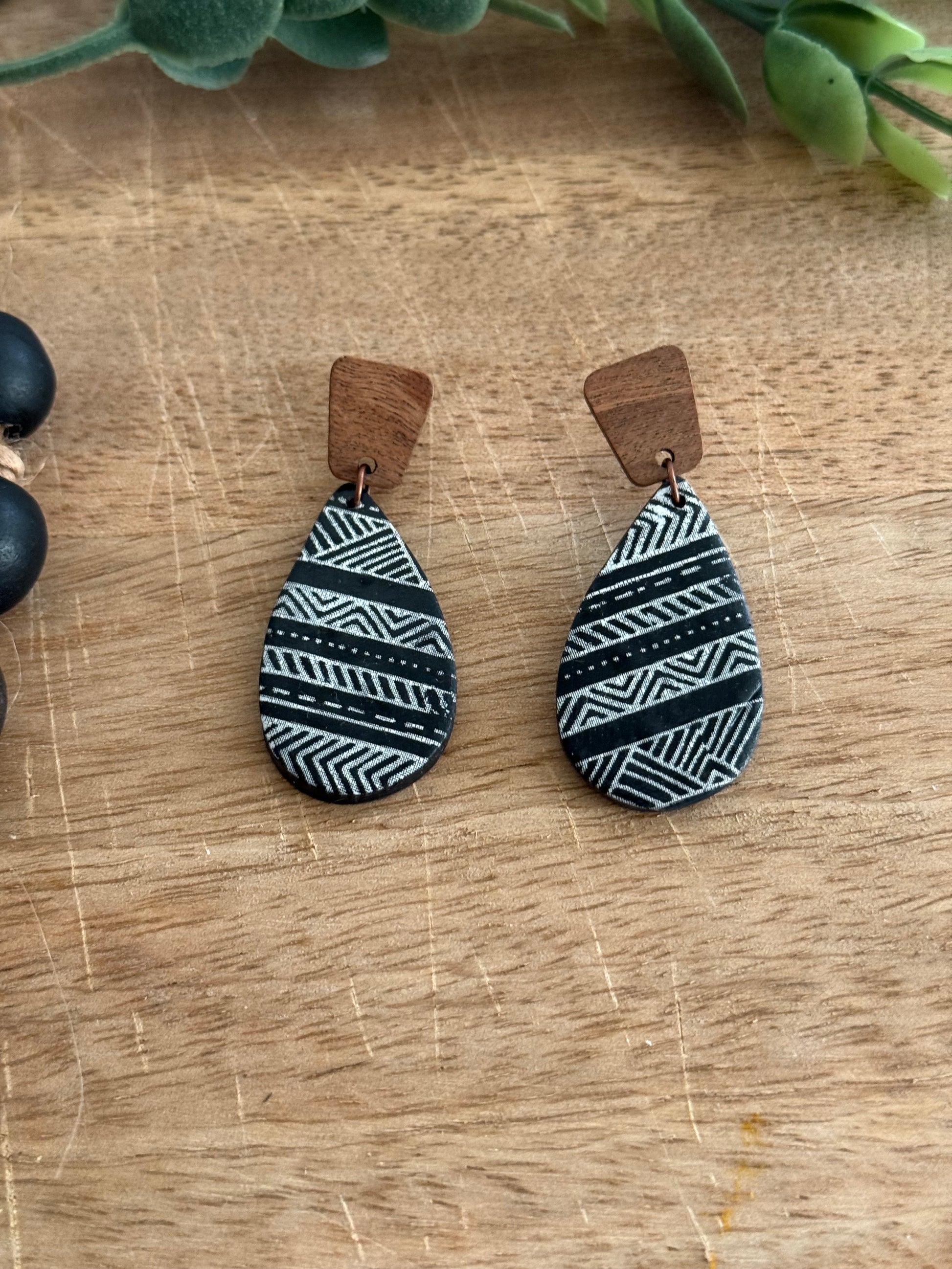 Boho-Black with White Aztec Dangle
