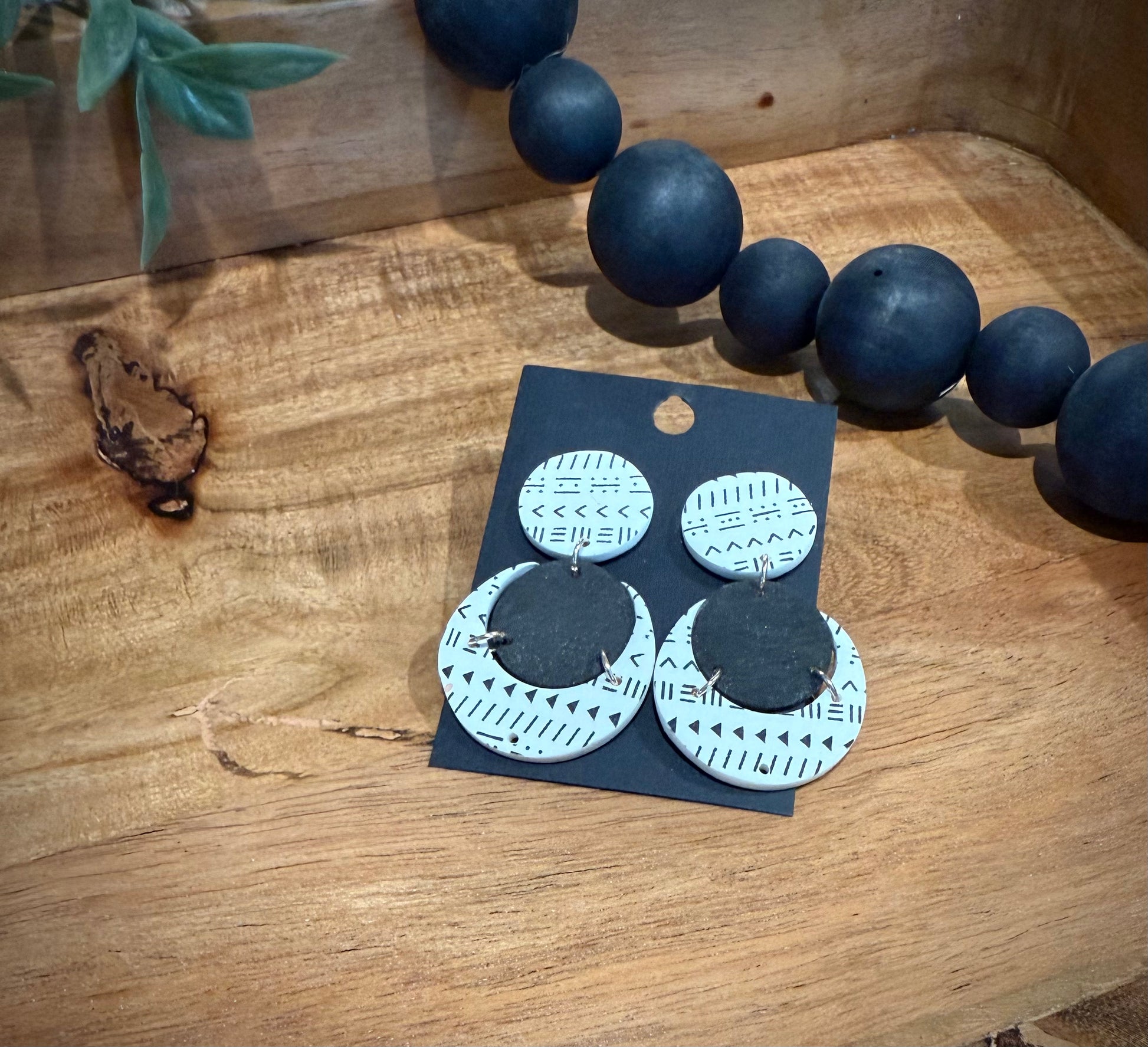 Boho- White and Black Moon Dangle