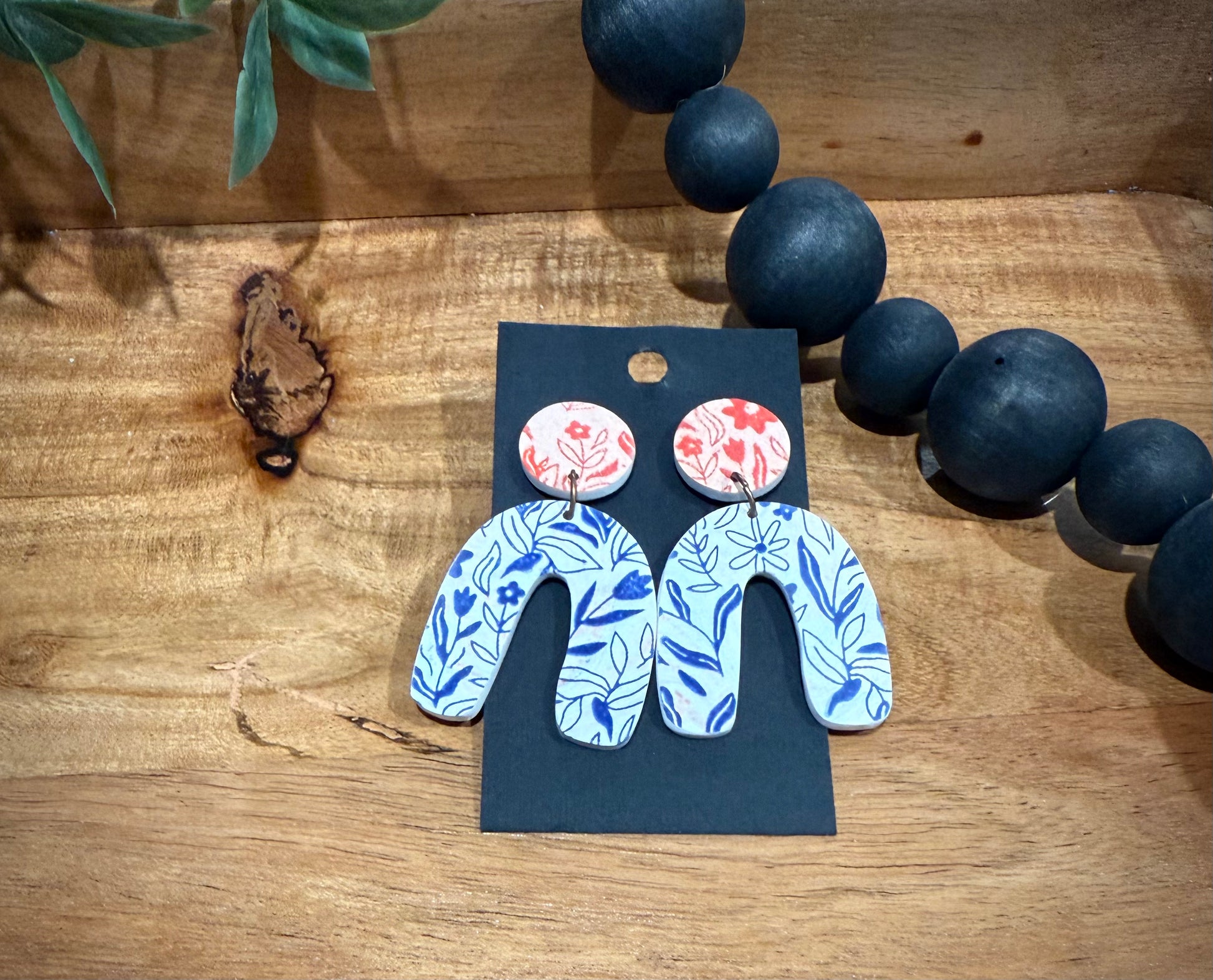 Stars and Clay- Large White and Blue U Shaped Dangle