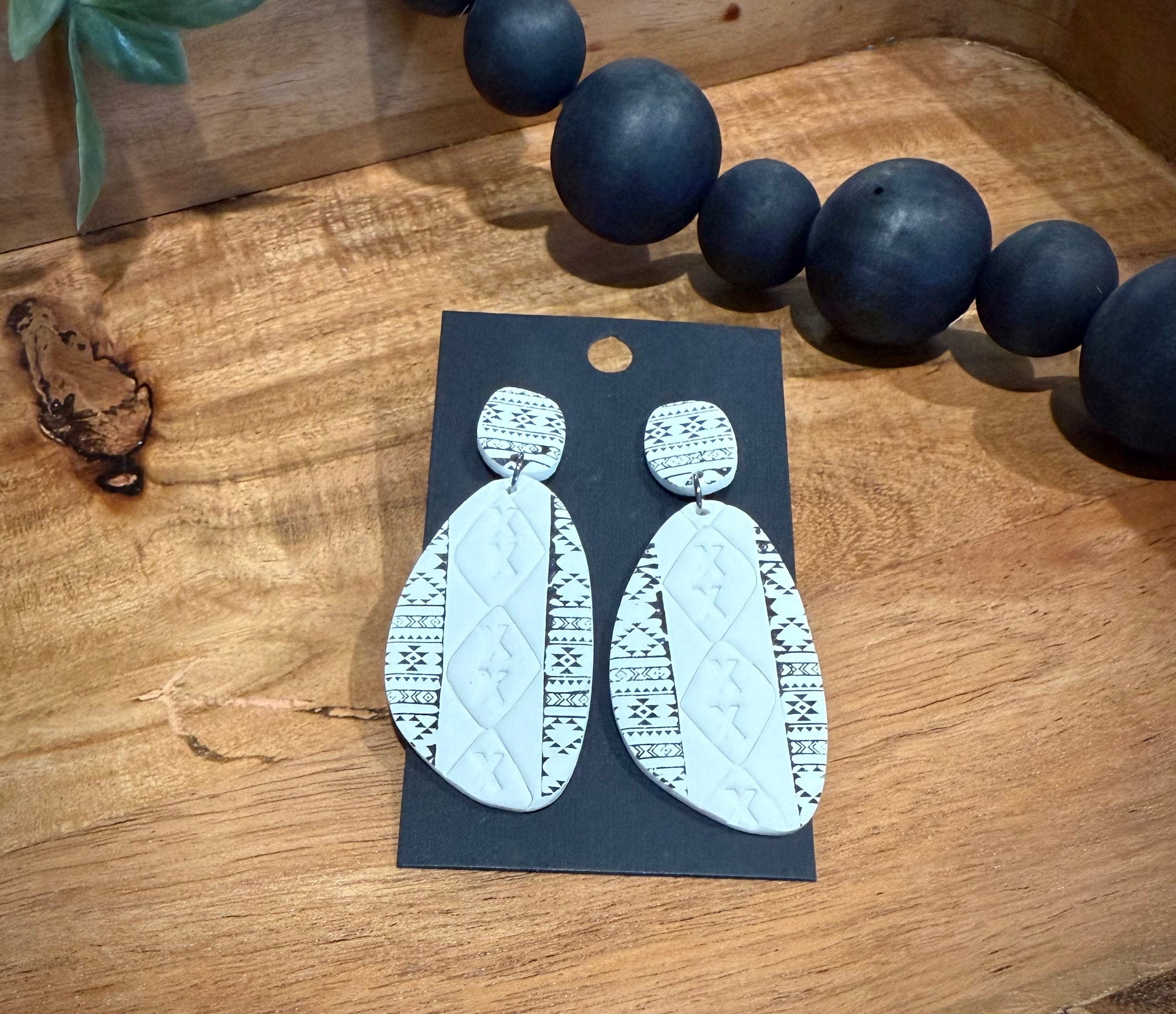 Boho- Large White Aztec Dangle