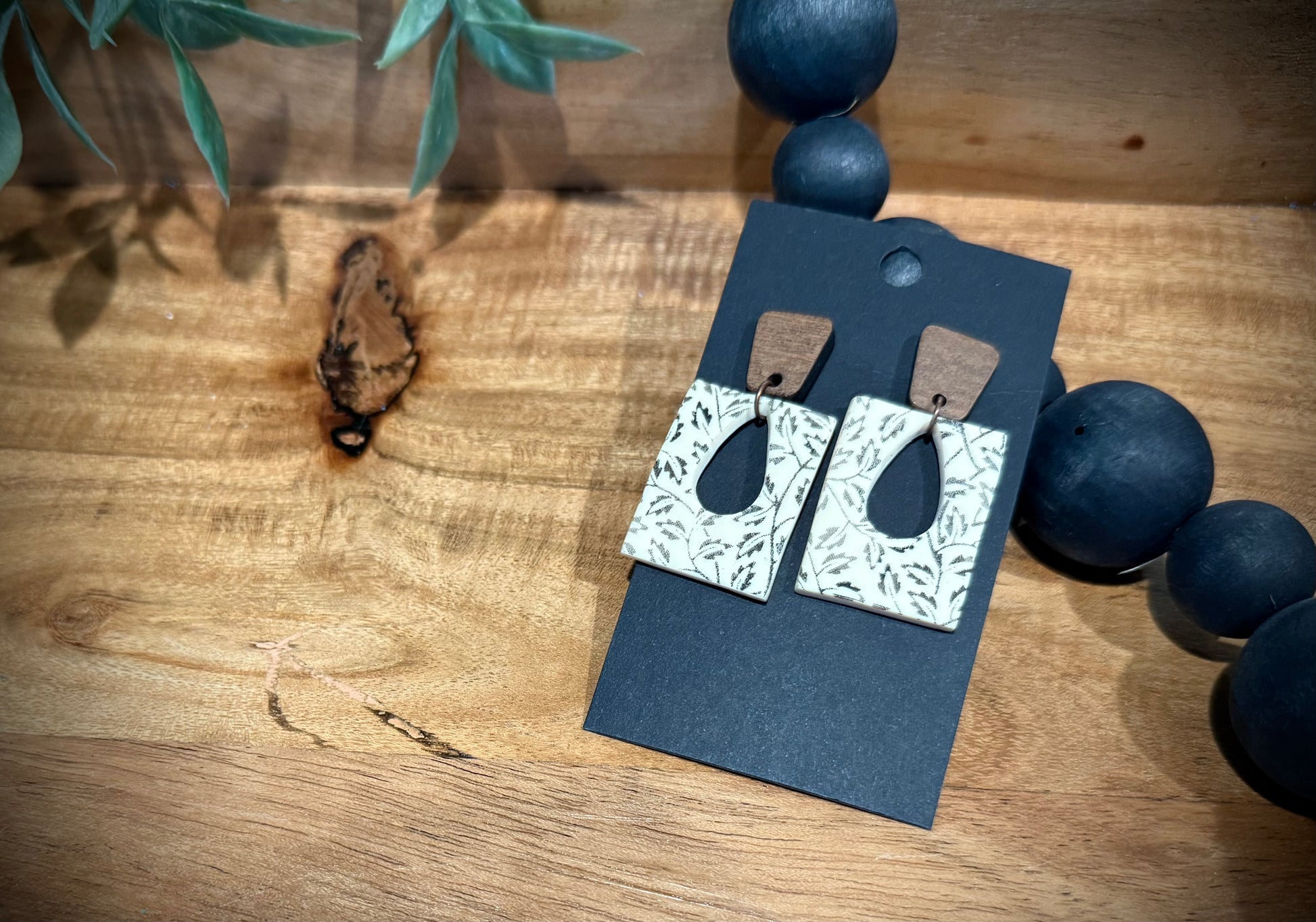 Boho- Cream and Black Square Dangle