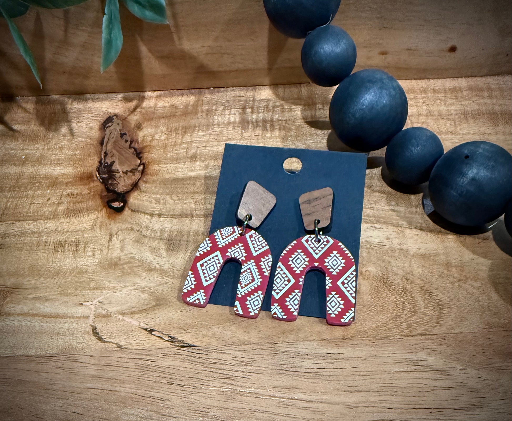 Stars and Clay- Red and White U Shaped Dangle