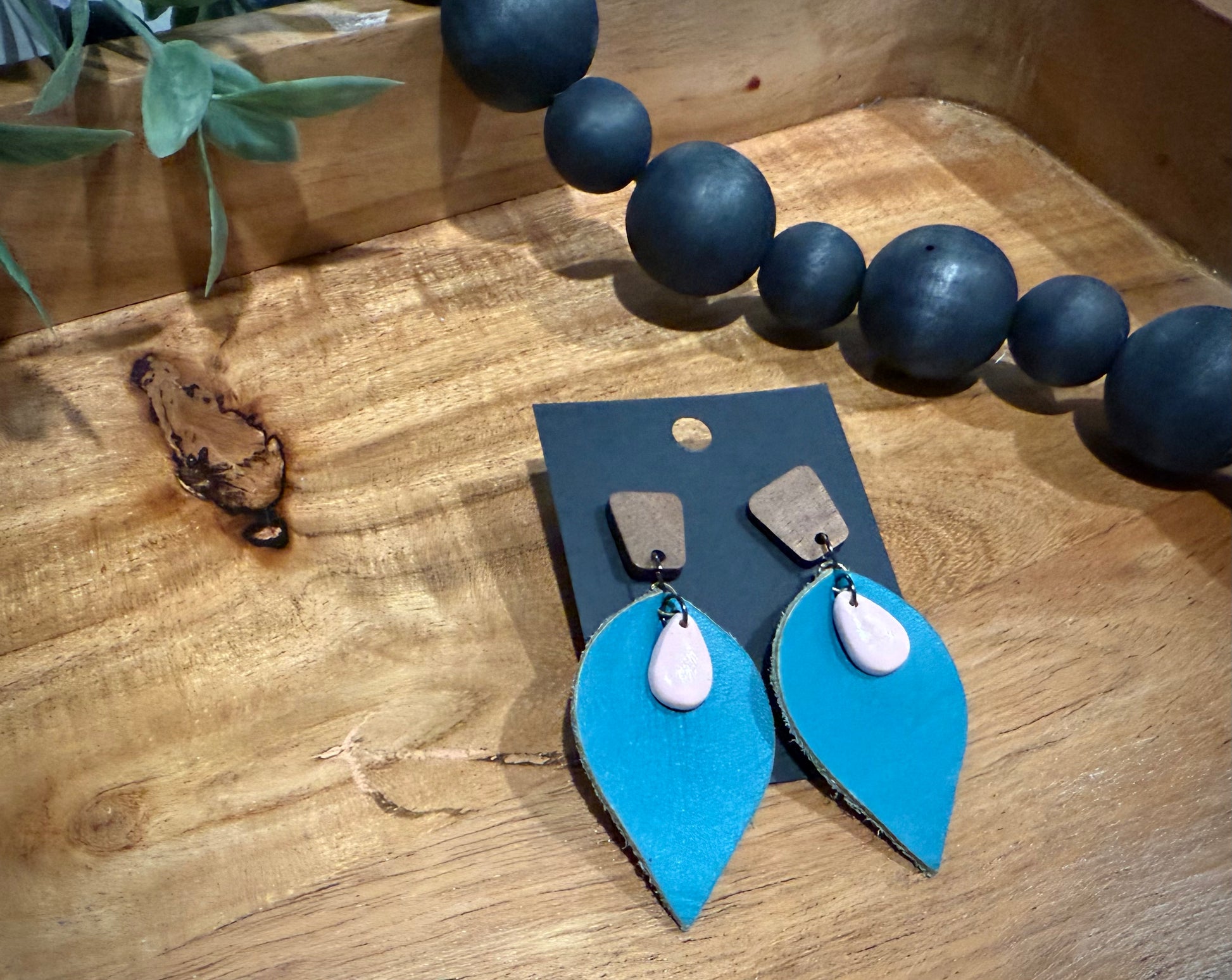 Tequila Sunrise- Teal Leather Teardrop